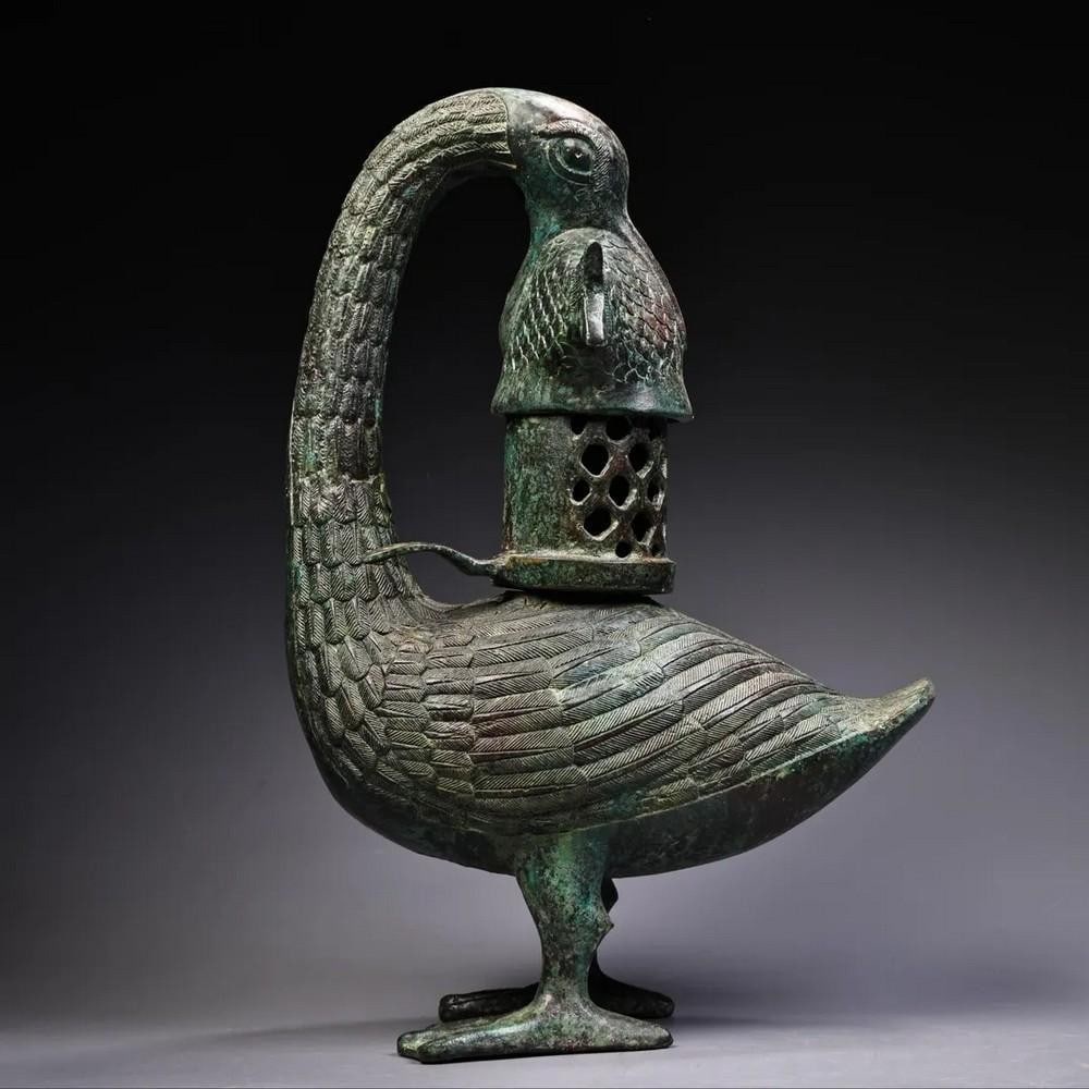 Antique Chinese Handcrafted Bronze Crane Palace Lantern Statue (1 of 6)