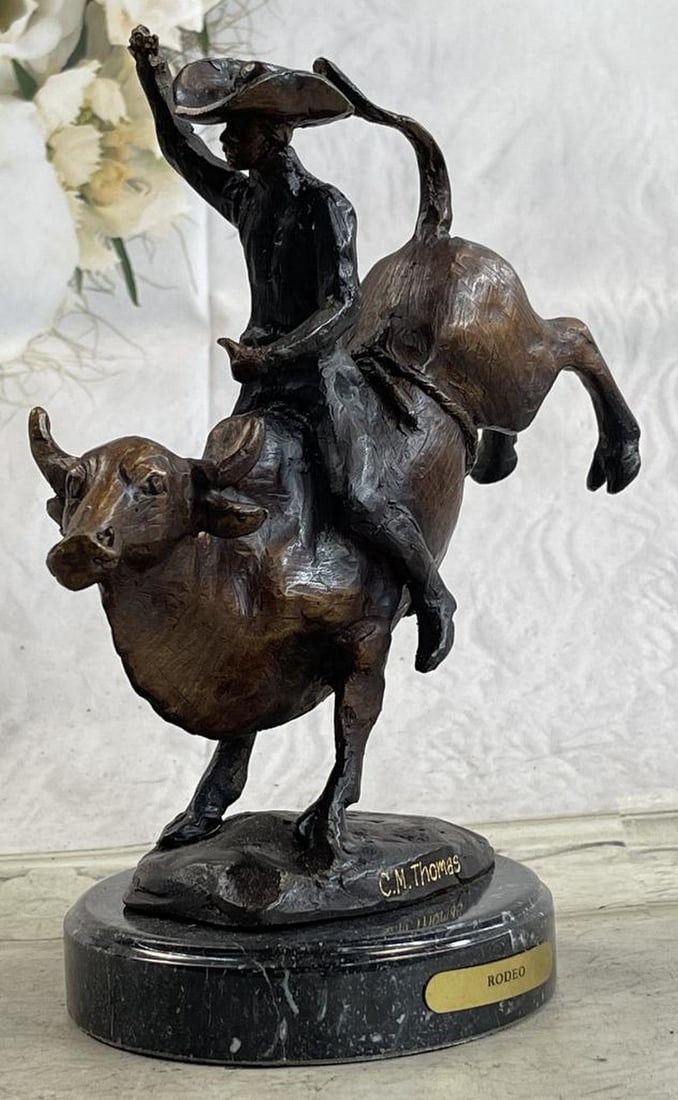 Rodeo Cowboy Bronze Sculpture With Marble Base (1 of 3)