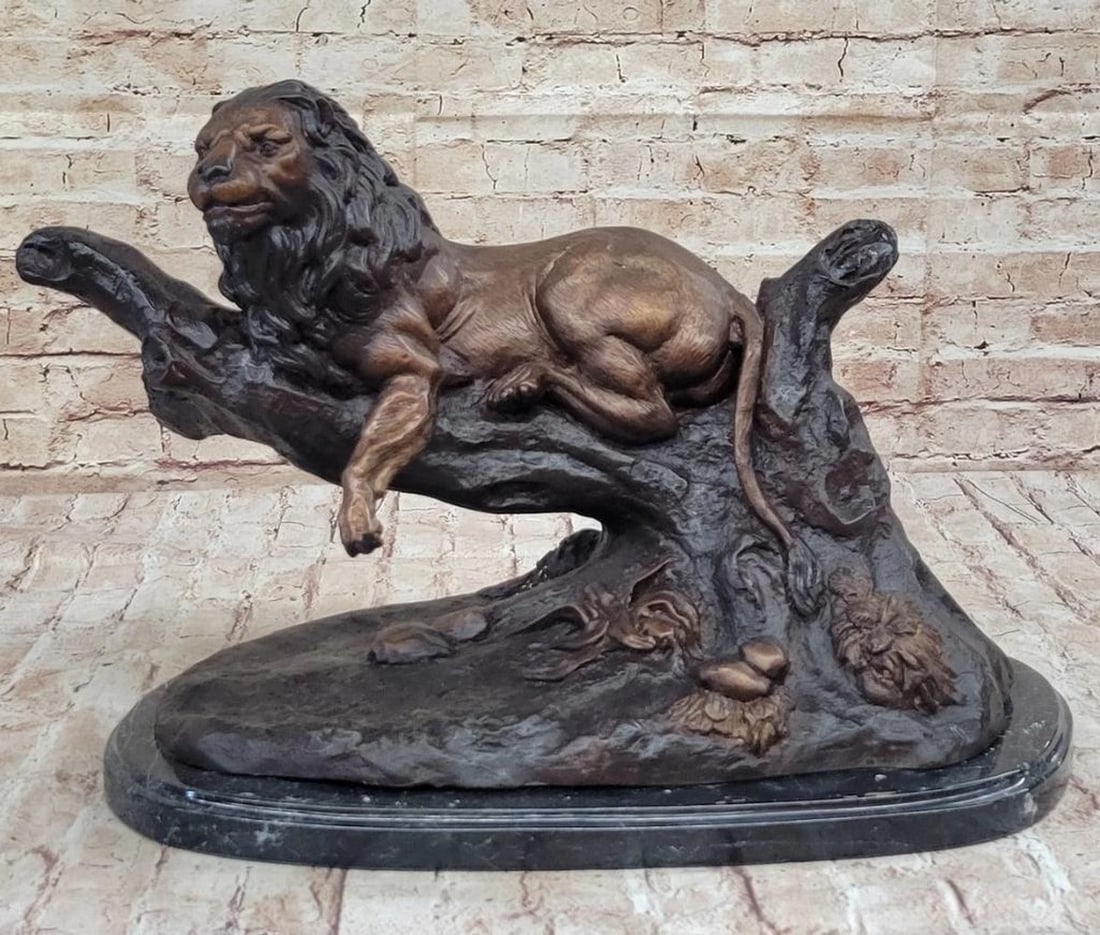 Resting Lion Inspired Bronze Sculpture by Moigniez - 13.5" x 20" (1 of 8)