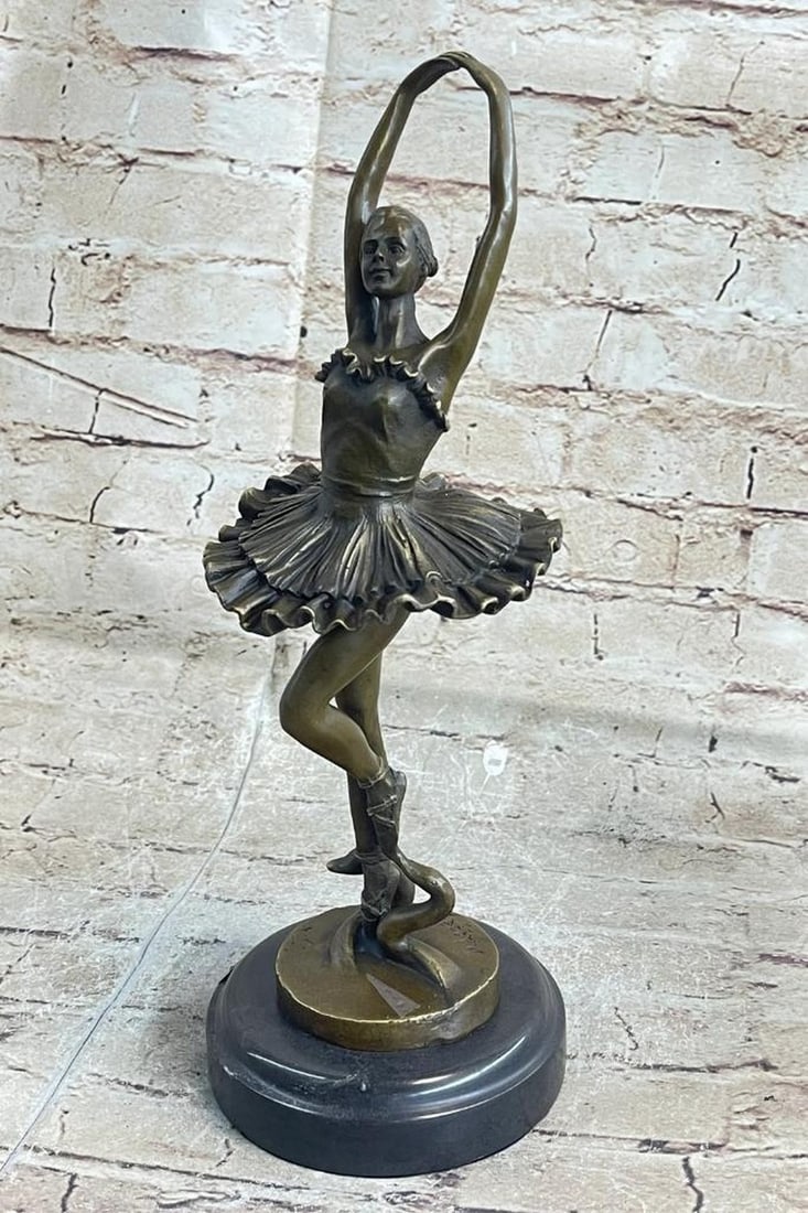 Original Bronze Ballerina Sculpture Signed by Milo on Marble Base - 13" x 4.5": Original Bronze Ballerina Sculpture Signed by Milo on Marble Base - 13" x 4.5" Embrace the timeless beauty and grace of ballet with this exquisite bronze sculpture by Milo. The young and beaut