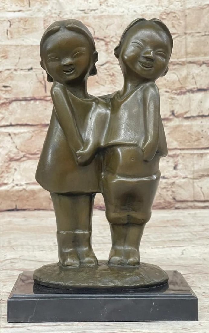 Oriental Harmony: Chinese Brother and Sister Original Bronze Sculpture by B.C. Zhang - 9.5" x 5.5" (1 of 6)