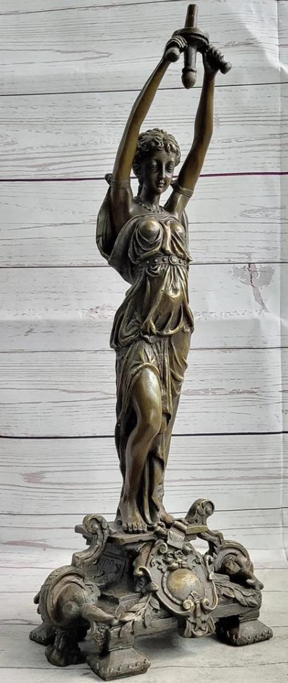 Reverence of an Ancient Greek Temple Priestess with Vessel Bronze Art Sculpture - 19" x 7.5" (1 of 6)