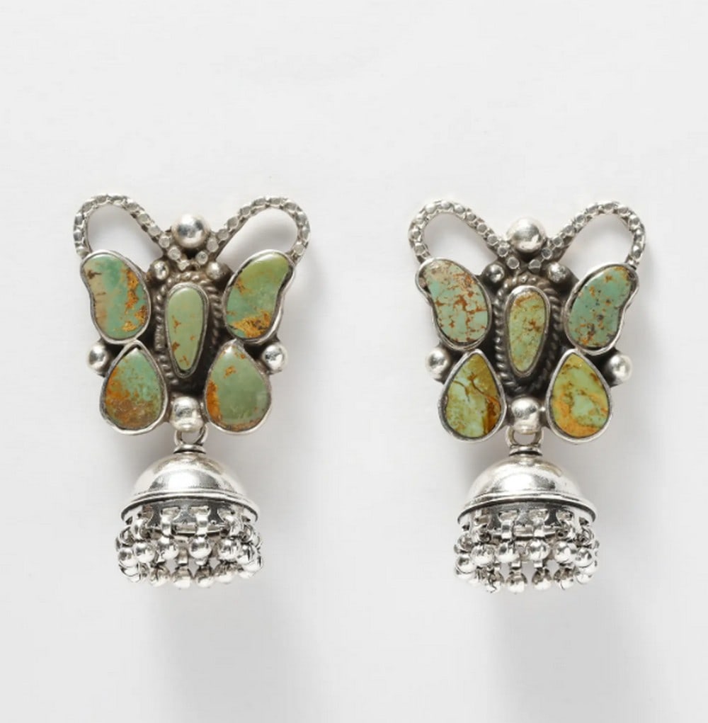 Turquoise Butterfly Sterling Silver Jhumki Earrings (1 of 1)