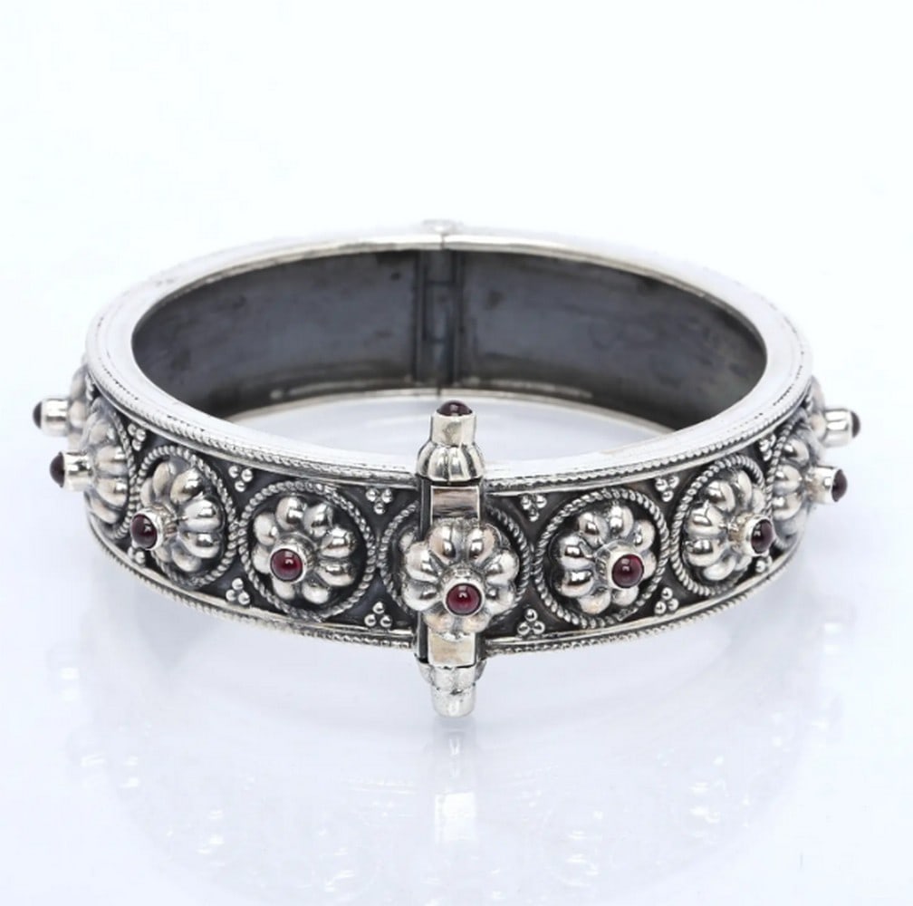 Sterling Silver Hinged Bangle with Garnet Accents (1 of 4)
