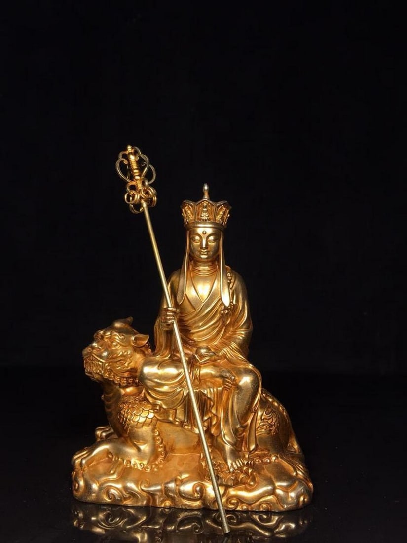 Chinese Antique Ksitigarbha Bodhisattva Pure Bronze Statue (1 of 5)