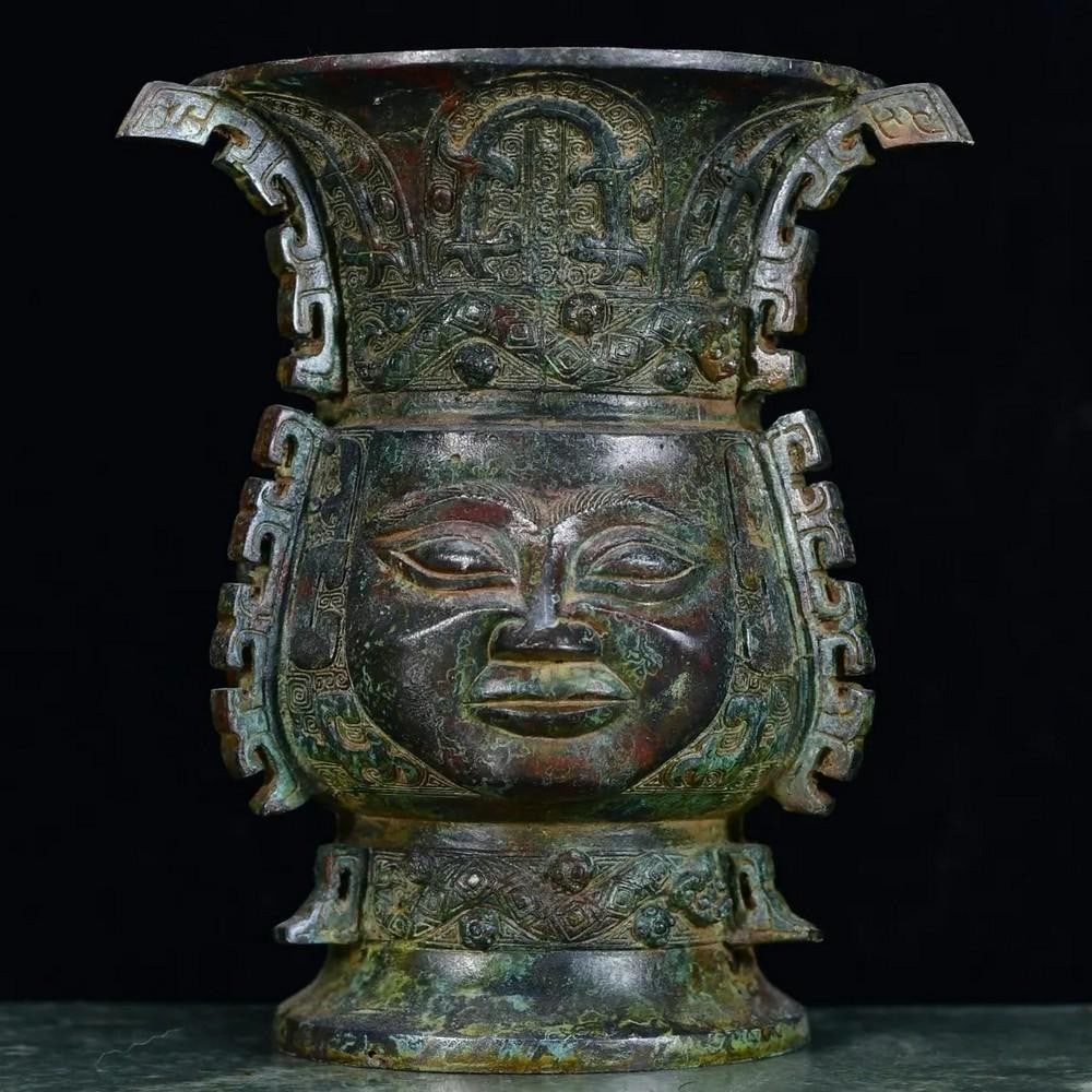 Exquisite Handmade Bronze Human-Face Flower Goblet – Chinese Antique Ornament (1 of 6)