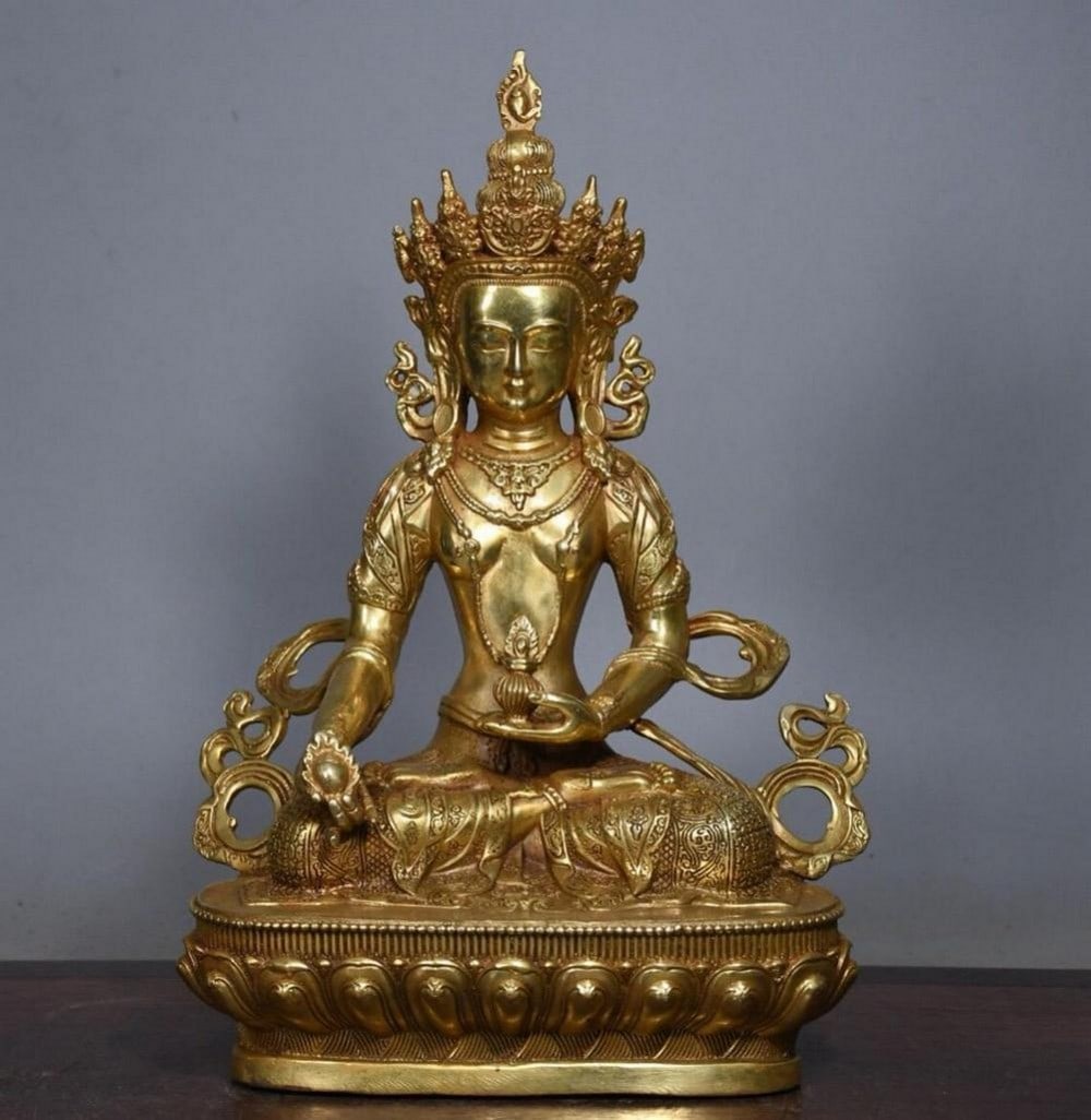 Antique Chinese Copper Gilt Tara Guanyin Statue (1 of 7)