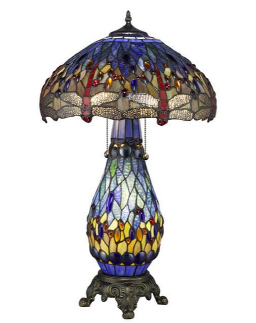Tiffany Inspired Blue Dragonfly Table Lamp with Lighted Base (1 of 2)