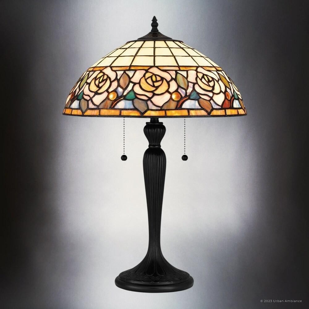 Tiffany-Style Rose Motif Stained Glass Table Lamp (1 of 4)