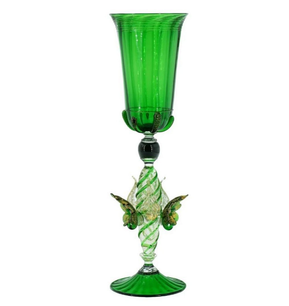 Venetian Goblet “Pisa?? – Murano Glass with Green Glass & Gold Leaf (1 of 3)
