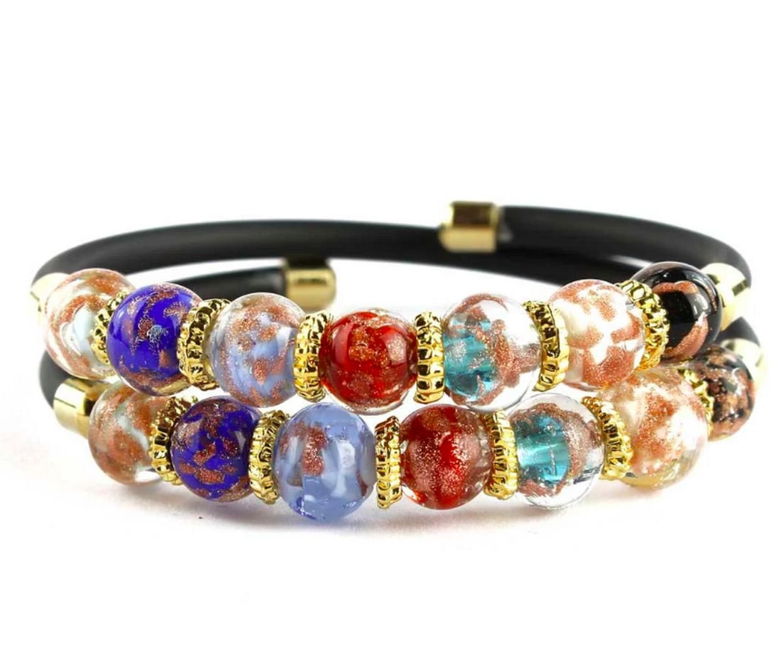 Serena Double Bracelet - Multicolor Avventurina Murano Glass: Serena Double Bracelet - Multicolor Avventurina Murano Glass This stunning bracelet is crafted using the lampworking technique, with each bead individually created. The molten glass beads are adorned