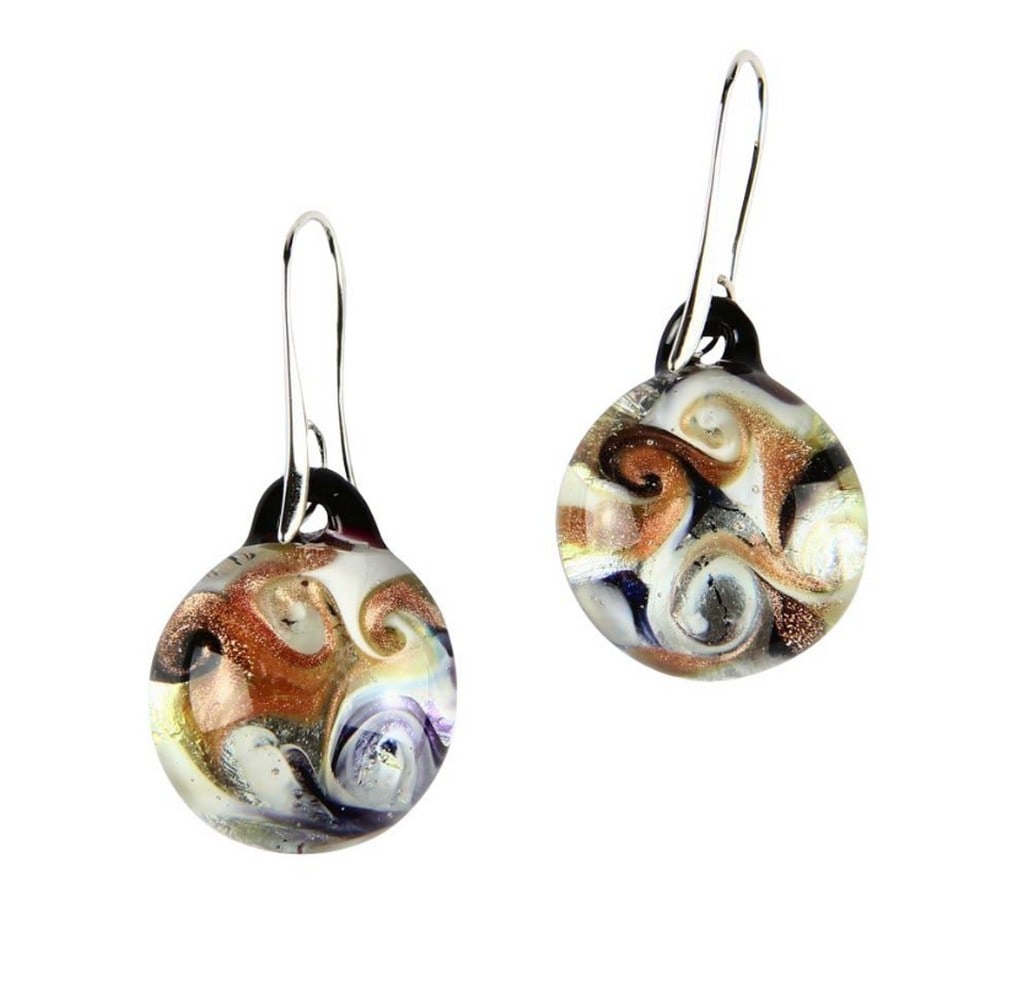 White & Aventurine Submerged Earrings – Murano Glass Art: White & Aventurine Submerged Earrings – Murano Glass Art These glass earrings are crafted using the hot modeling technique of lampworking, handmade from Murano glass. They are ideal for everyday