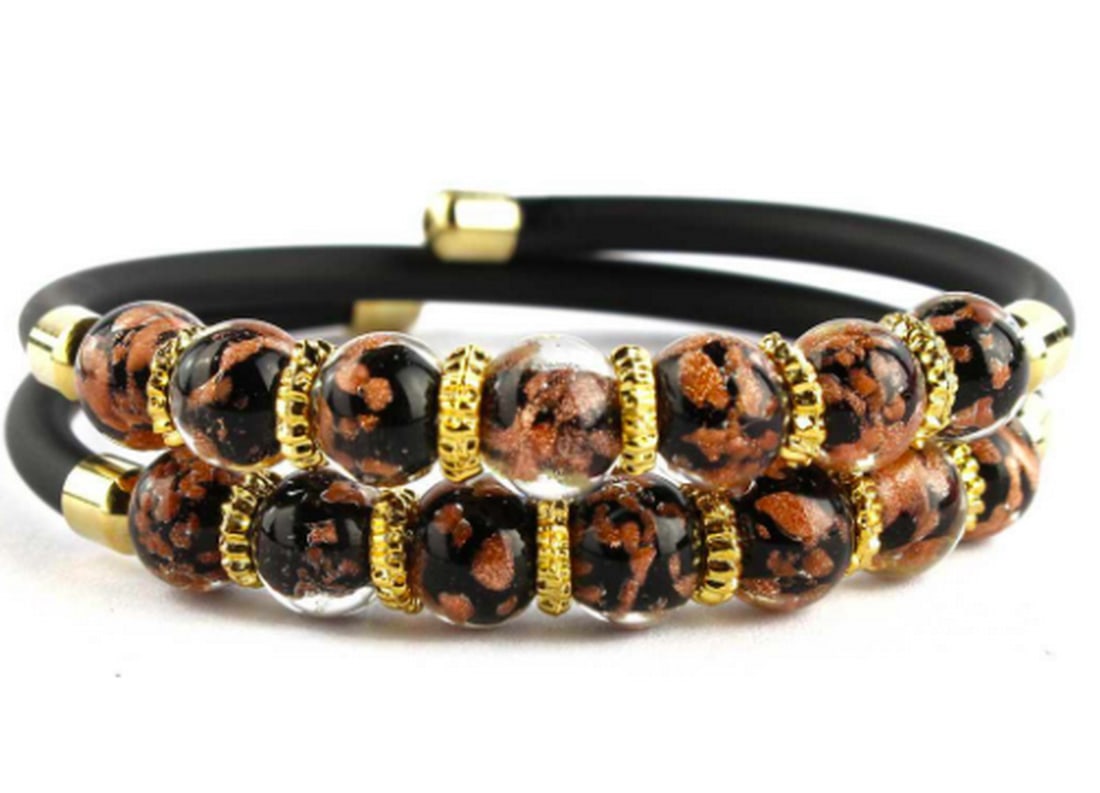 Serena Double Bracelet - Black Avventurina Murano Glass: Serena Double Bracelet - Black Avventurina Murano Glass This bracelet is crafted using the lampworking technique, with each bead individually formed. The molten glass beads are enhanced with vibrant c