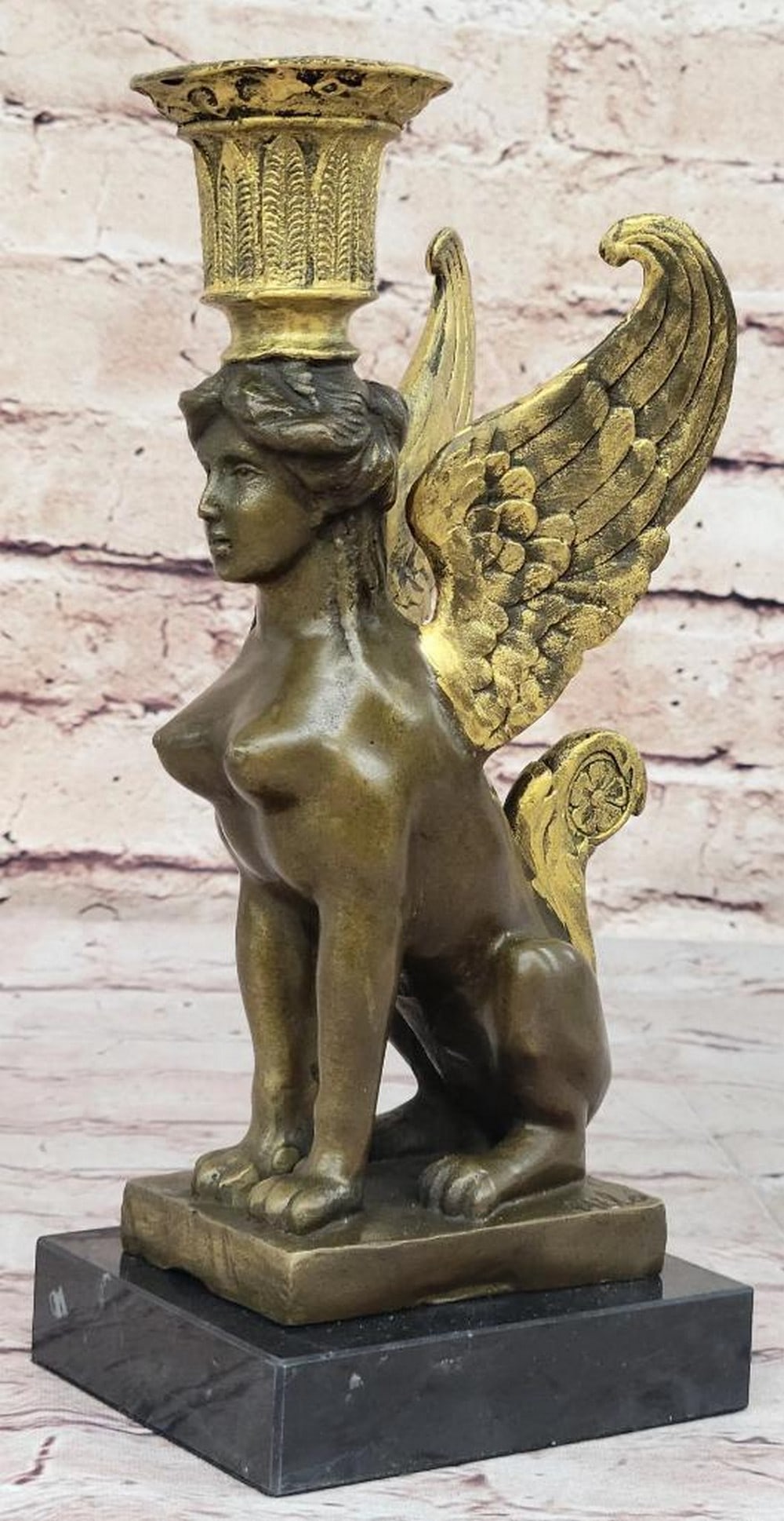 Bronze Sphynx Egyptian Cat Candle Holder by Milo - 9" x 4": Bronze Sphynx Egyptian Cat Candle Holder by Milo - 9" x 4" Experience the allure of ancient Egypt with this captivating bronze sculpture by the renowned artist Milo. Featuring a majestic Sphy