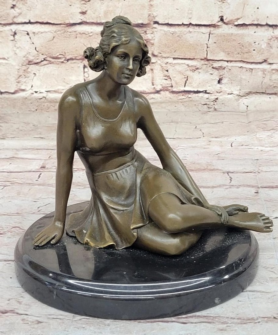 Artist’s Muse Bronze Sculpture by Nick - 7" x 6.5": Artist’s Muse Bronze Sculpture by Nick - 7" x 6.5" This captivating bronze sculpture by Nick portrays an artist's muse in a moment of quiet anticipation. Seated gracefully before the ea