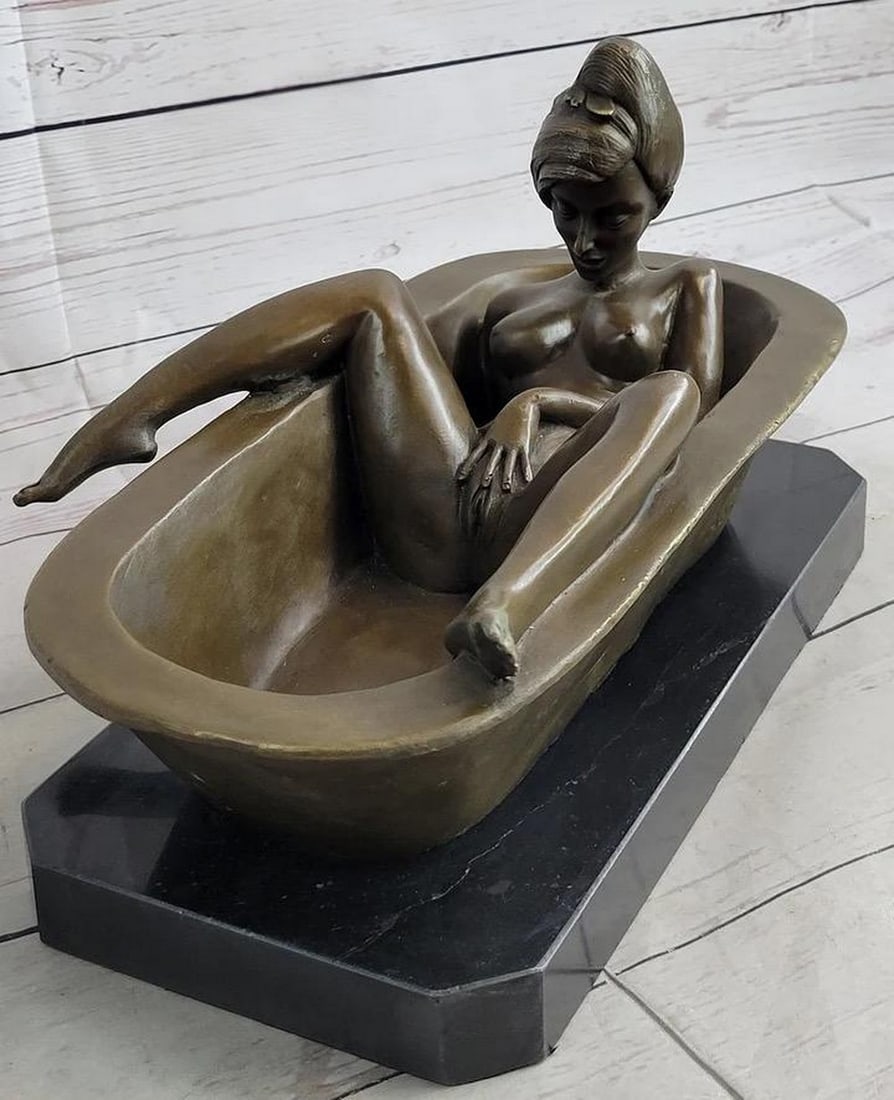 Preiss Inspired Bronze Sculpture of a Nude Woman's Intimate Moment in a Bath Tub - 8" x 12": Preiss Inspired Bronze Sculpture of a Nude Woman's Intimate Moment in a Bath Tub - 8" x 12" Transform your space into an oasis of elegance with the Preiss Inspired Bronze Sculpture, a meti