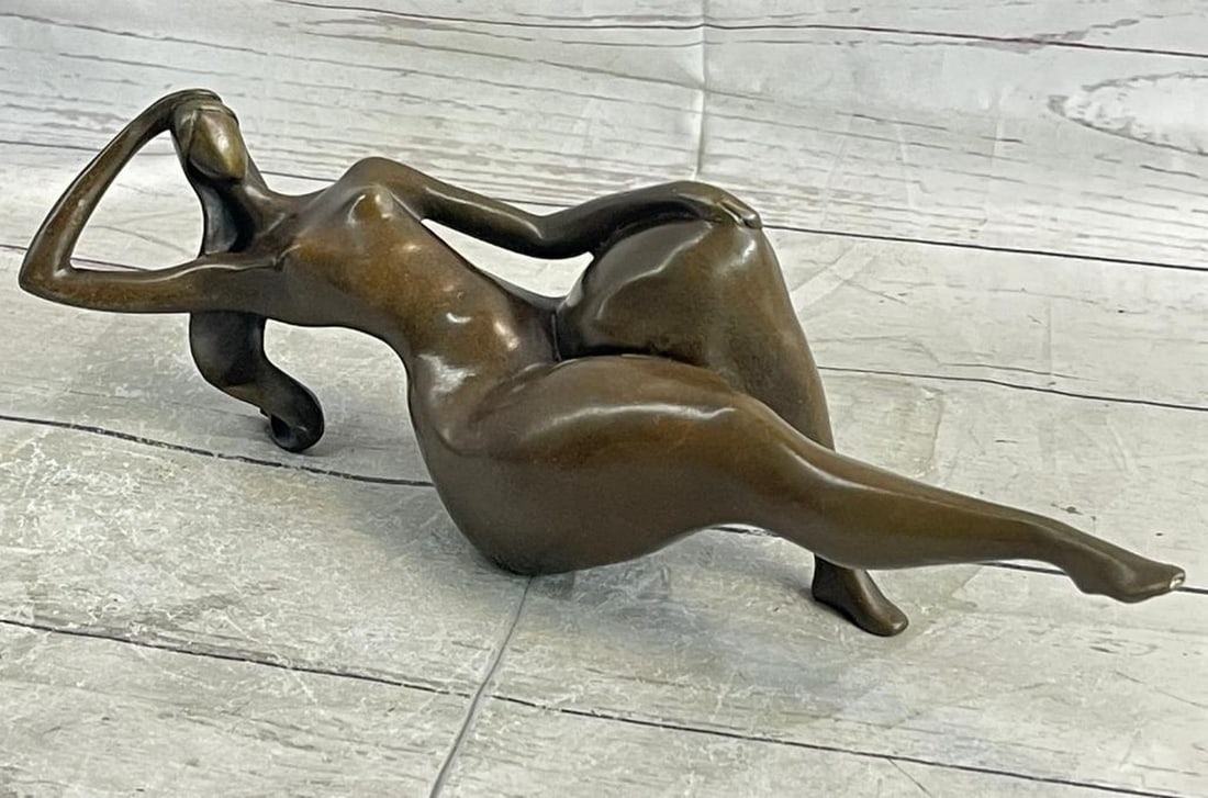 Botero Style Female Original Bronze Statue - 4" x 12": Botero Style Female Original Bronze Statue - 4" x 12" This remarkable sculpture depicts a confident, curvaceous female figure gracefully resting on the ground. Leaning comfortably on her elbo