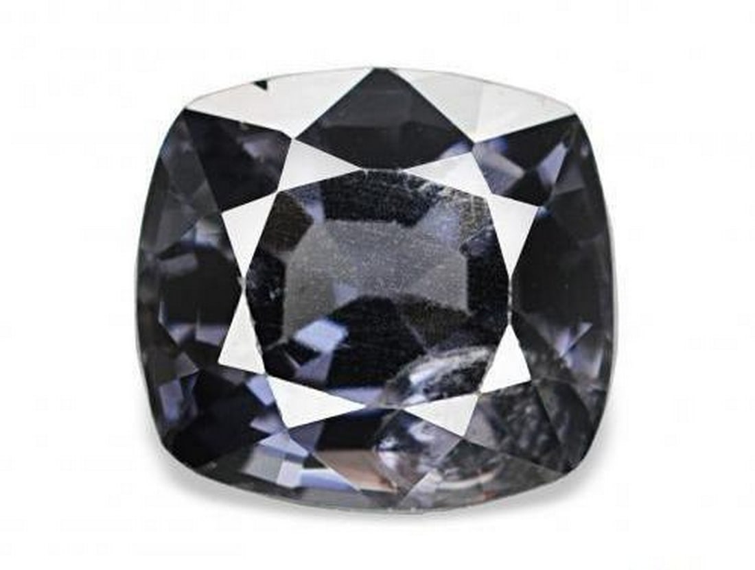 1.57ct Cushion Cut Natural Dark Silver Spinel Gemstone: 1.57ct Cushion Cut Natural Dark Silver Spinel Gemstone This 1.57ct natural spinel from Tanzania features a refined cushion cut and a deep dark silver hue with excellent brilliance. With very slight i