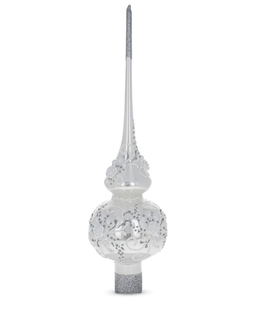 Glossy White Roses Glass Christmas Tree Topper (1 of 2)
