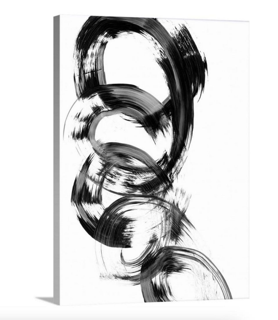 Dynamic Spiral Canvas Reproduction Print: Dynamic Spiral Canvas Reproduction Print Contemporary abstract painting of interlocking circular shapes in black and white. With a background in classical oil painting and medical illustration, the a