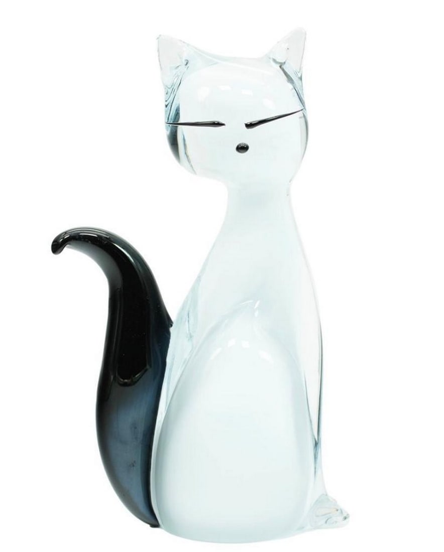 White Cat with Black Tail Murano Glass Sculpture (1 of 3)