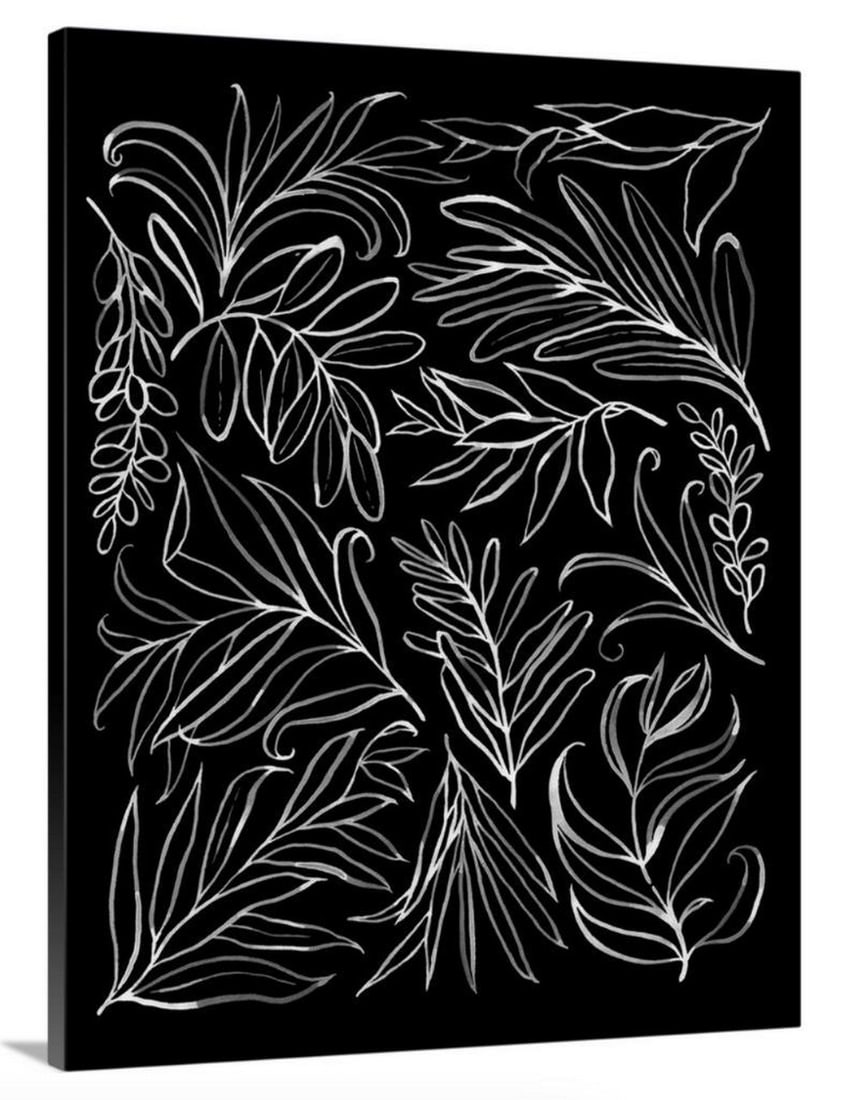 Black and White Leaf Figures Canvas Reproduction: Black and White Leaf Figures Canvas Reproduction This minimalist yet evocative piece invites viewers into a world where simplicity harmonizes with nature's intricate beauty. As the white lines gr