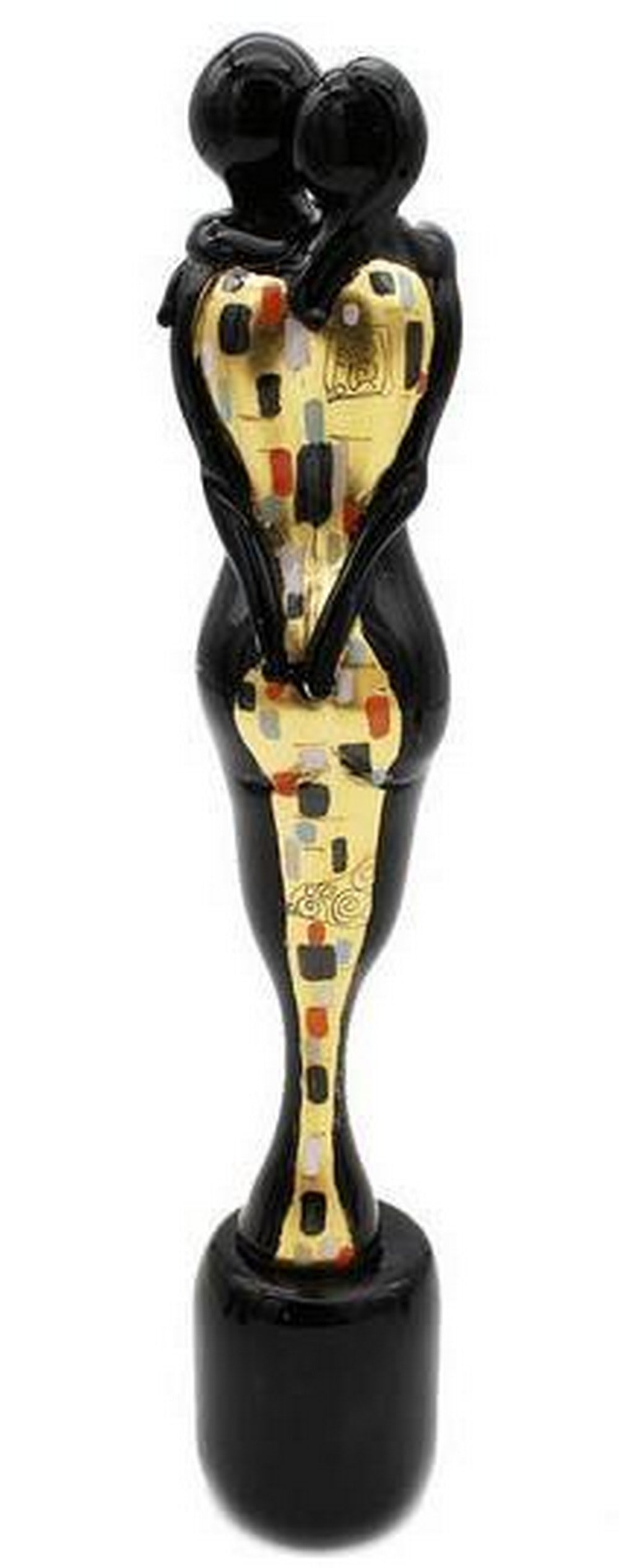 Black and Gold Abstract Lovers Glass Sculpture: Black and Gold Abstract Lovers Glass Sculpture This stunning piece features two slim figures, gracefully entwined in an eternal embrace, symbolizing the timeless bond shared between two individuals.