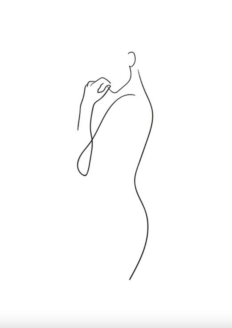 Black & White Curve Line Art Poster Print: Black & White Curve Line Art Poster Print Line drawing of the silhouette of a woman in black on a white background. Simple lines and line art is an easy way to bring more trendy art into your hom