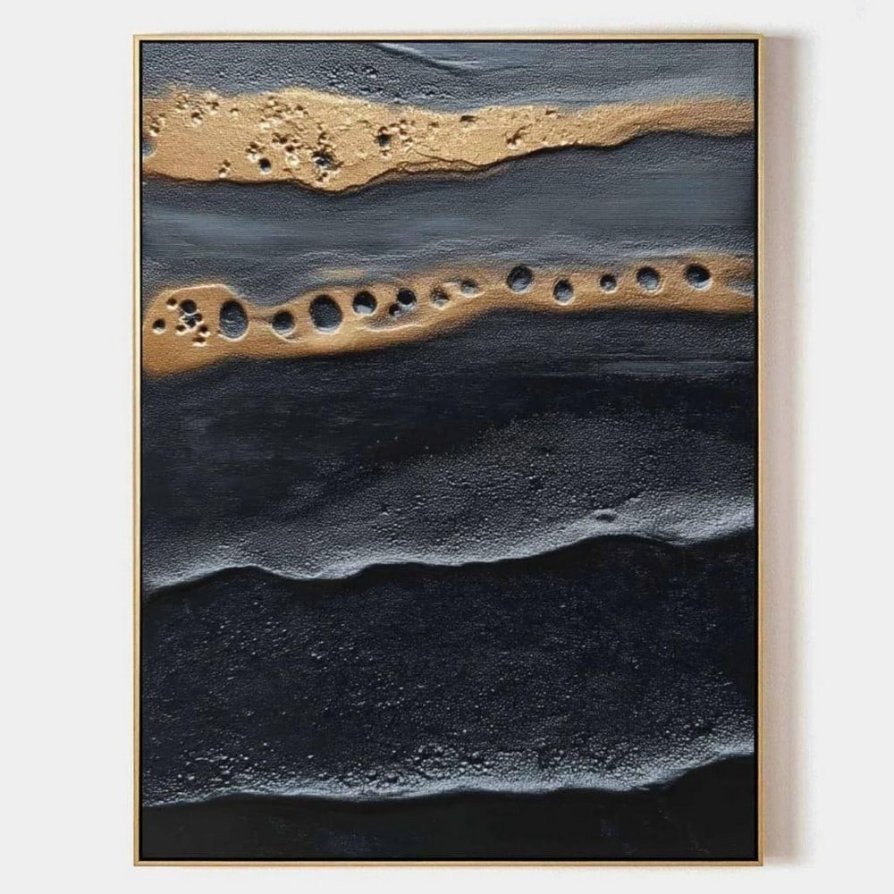Golden Layers Abstract Textured Oil Canvas Painting: Golden Layers Abstract Textured Oil Canvas Painting Add depth and sophistication to your space with Golden Layers, an abstract textured oil canvas painting that evokes natural formations through rich