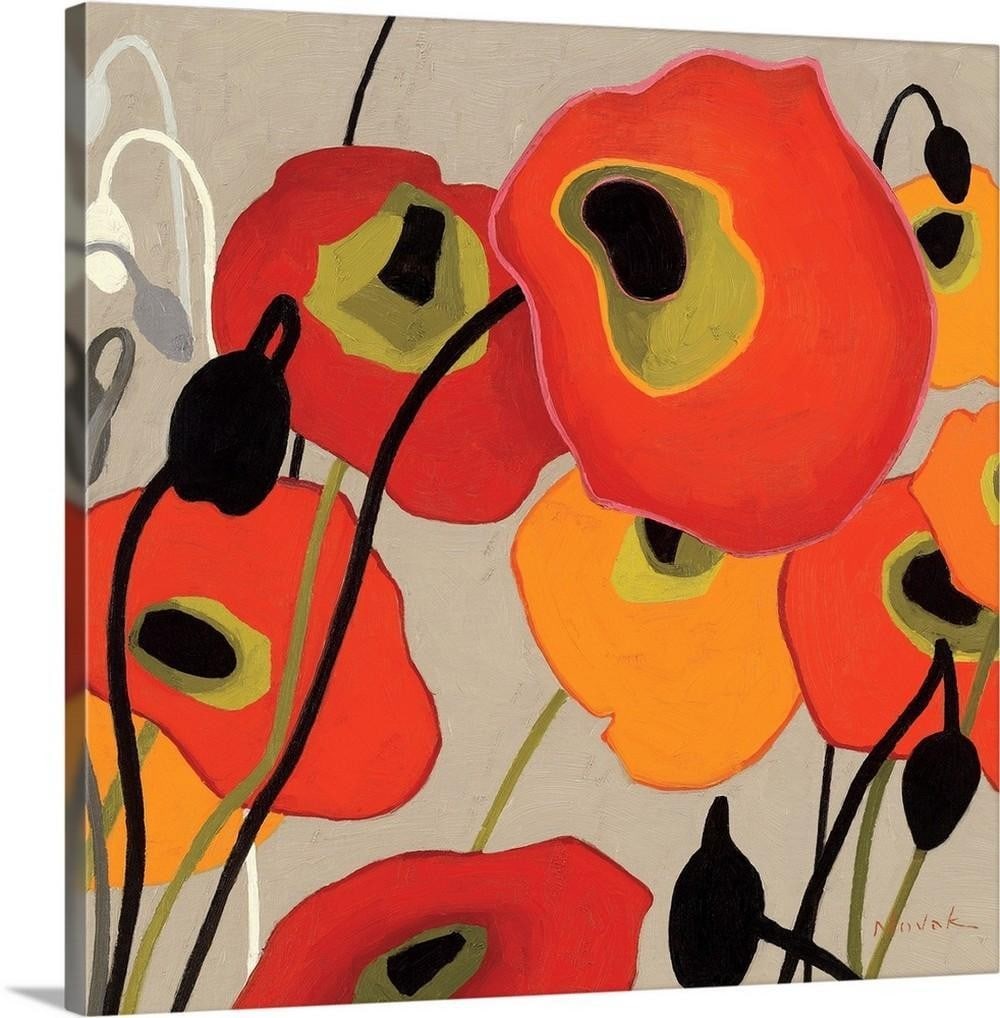 Mango Tango II – Canvas Reproduction by Shirley Novak: Mango Tango II – Canvas Reproduction by Shirley Novak Mango Tango II presents a contemporary vision of poppies, simplified into bold shapes and flat colors set against a soft neutral background. Shi