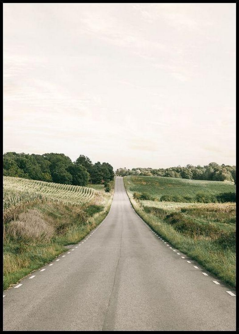 Serene Country Road Poster Print - 28" x 20": Serene Country Road Poster Print - 28" x 20" Immerse yourself in the tranquility of nature with our captivating poster print, designed to transport you from the hustle and bustle into the cal