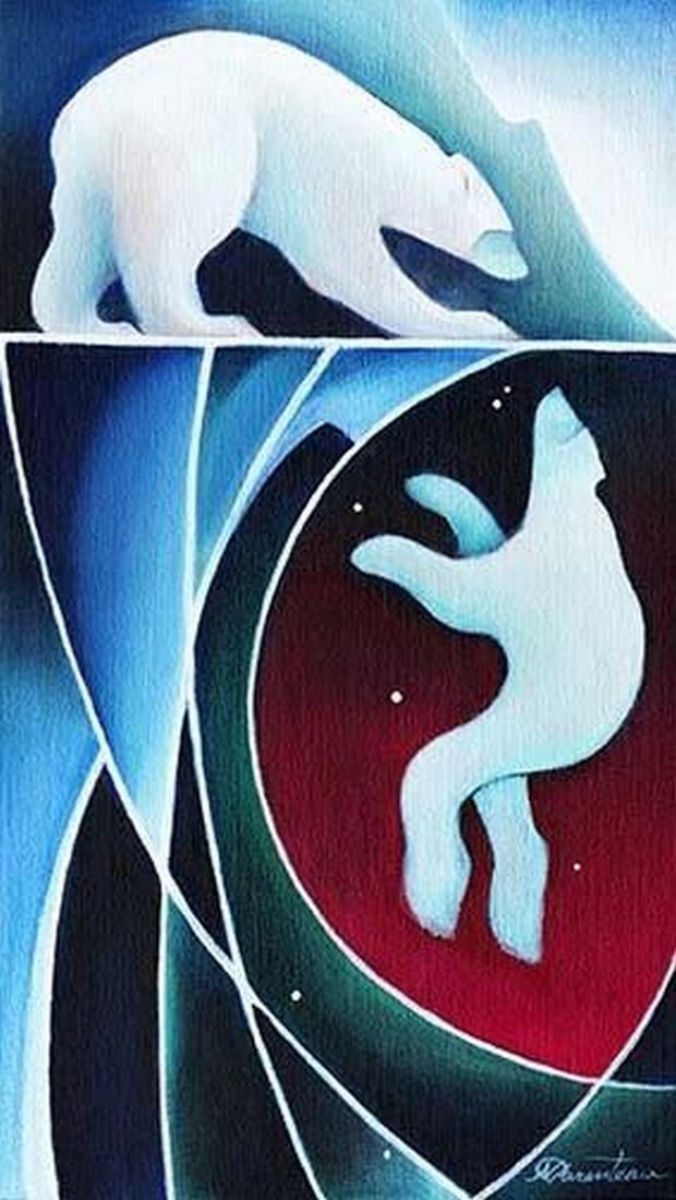 Arctic Companions Print: Arctic Companions Print This is a digital reproduction of original artwork by artist Nathalie Parenteau and is signed by the artist. This stunning print, on paper, features two polar bears in their n