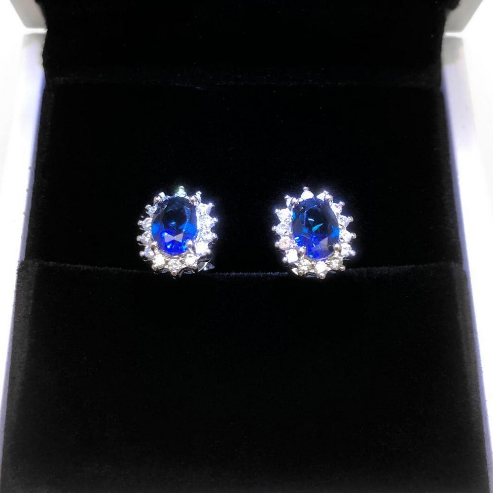 Tanzanite Stud Earrings with White Crystal Halo (1 of 2)