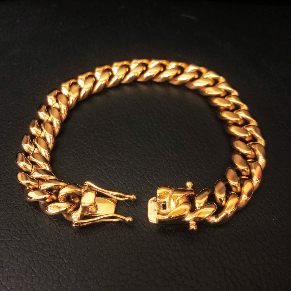 Mens Gold Plated Cuban Link Bracelet (1 of 4)