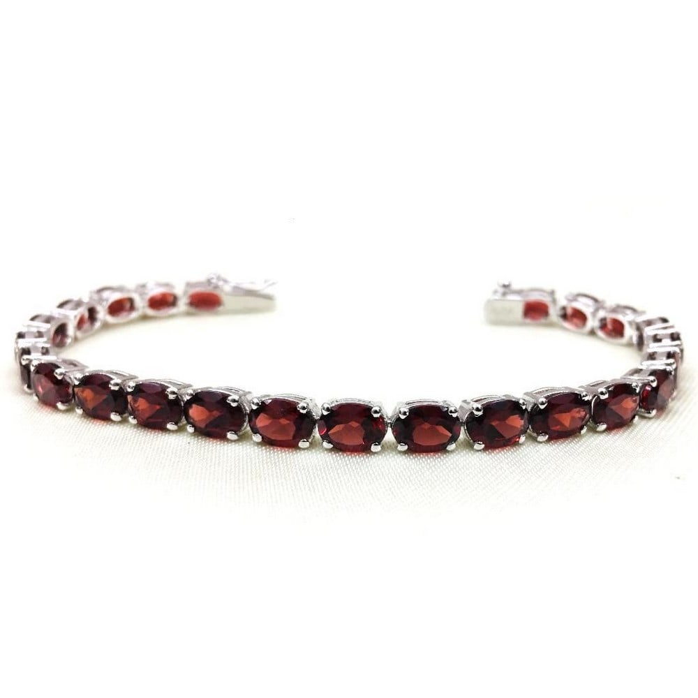 Faceted Garnet Ovals Sterling Silver Bracelet (1 of 3)