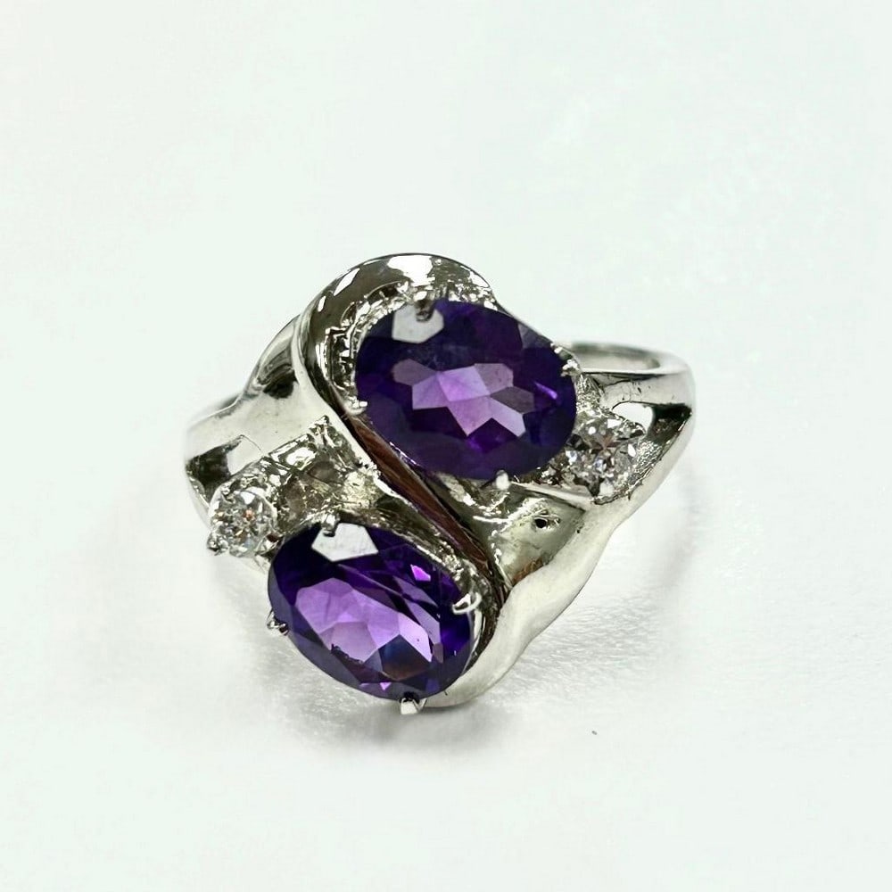 2 Amethyst Stone Sterling Silver Ring - 2