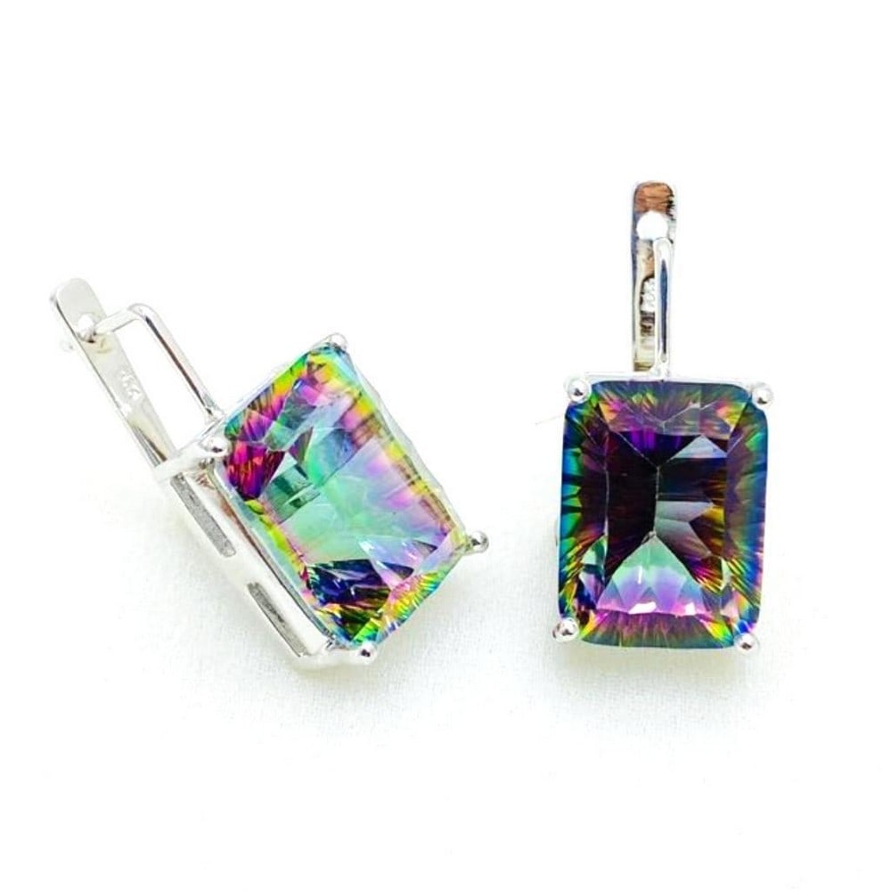 Mystic Quartz Latch Back Earrings: Mystic Quartz Latch Back Earrings These latch back earrings are 925 Sterling Silver featuring mystic quartz octagon faceted gemstones. View Photos For Further Details