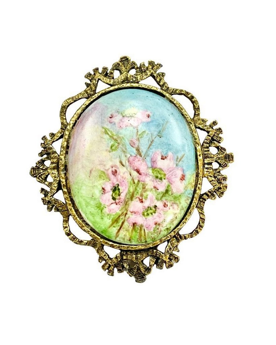 Golden Blooms Hand-Painted Ceramic Brooch (1 of 4)