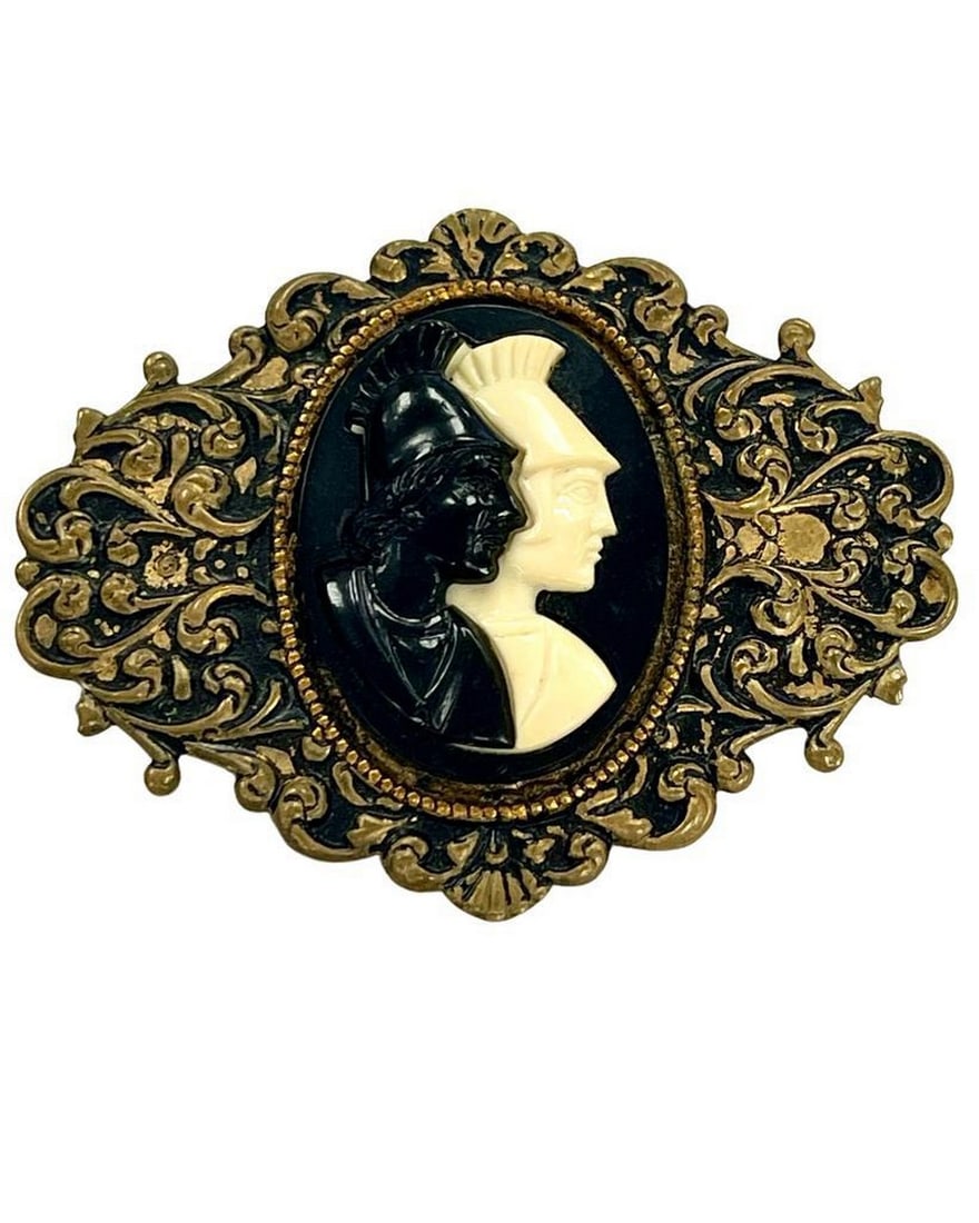 Gilded Cameo Monochromatic Warriors Brooch: Gilded Cameo Monochromatic Warriors Brooch Unveil the essence of history and artistry with our "Gilded Cameo Monochromatic Warriors Brooch." This exquisite piece showcases the intricate