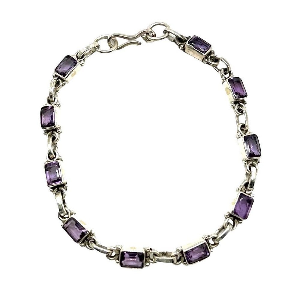 Purple Rectangle Sterling Silver Bracelet: Purple Rectangle Sterling Silver Bracelet Clasp Type: Hook Size: 20.5cm x 0.6cm View Photos For Further Details.