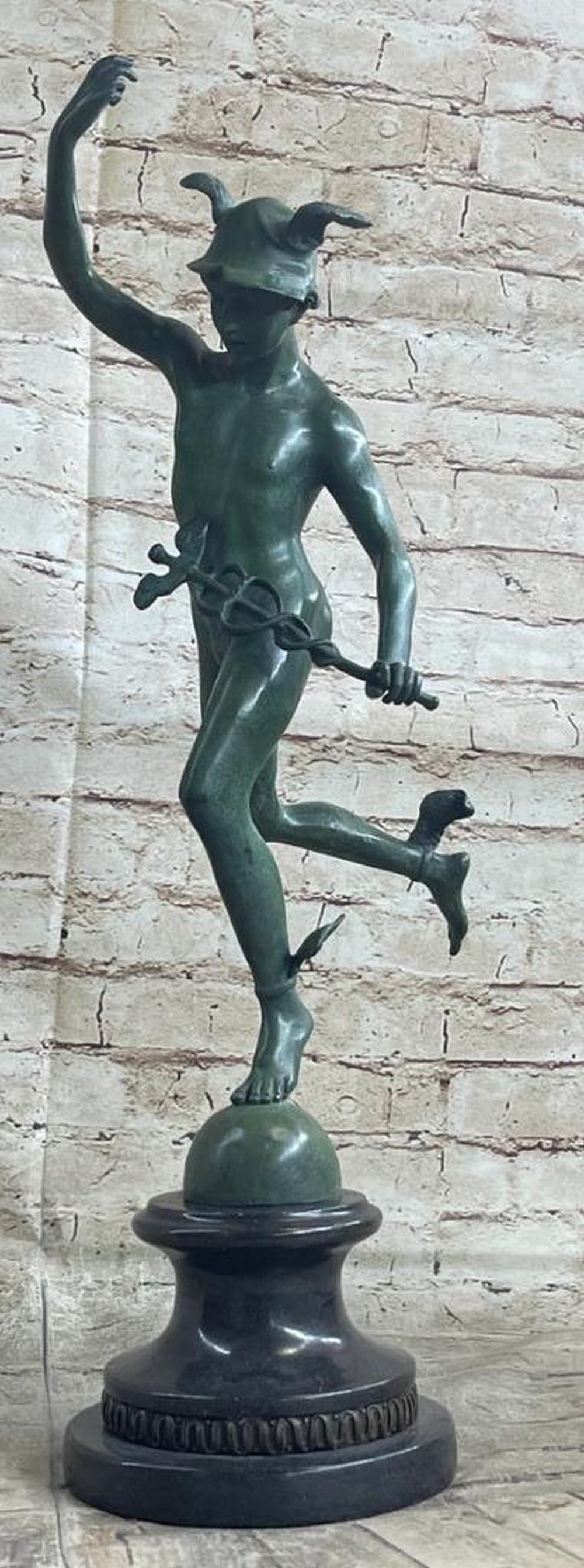 Giambologna's Flying Mercury: Bronze Sculpture with Green Patina - 22" x 13": Giambologna's Flying Mercury: Bronze Sculpture with Green Patina - 22" x 13" Giambologna's Flying Mercury: Bronze Sculpture with Green Patina" stands as a testament to the endurin