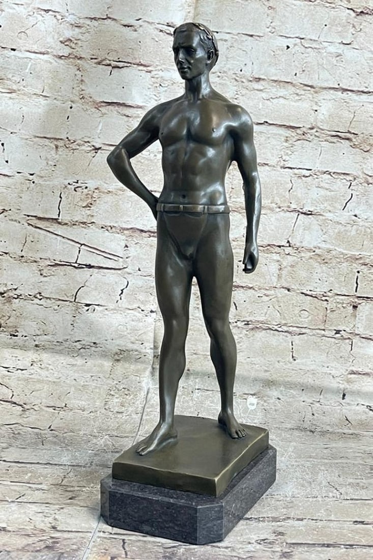 The Athletic Visionary Signed Bronze Sculpture Inspired by Kesk on Marble Base - 15" x 6": The Athletic Visionary Signed Bronze Sculpture Inspired by Kesk on Marble Base - 15" x 6" Unleash the captivating aura of our bronze sculpture featuring an athletic figure, intriguing in