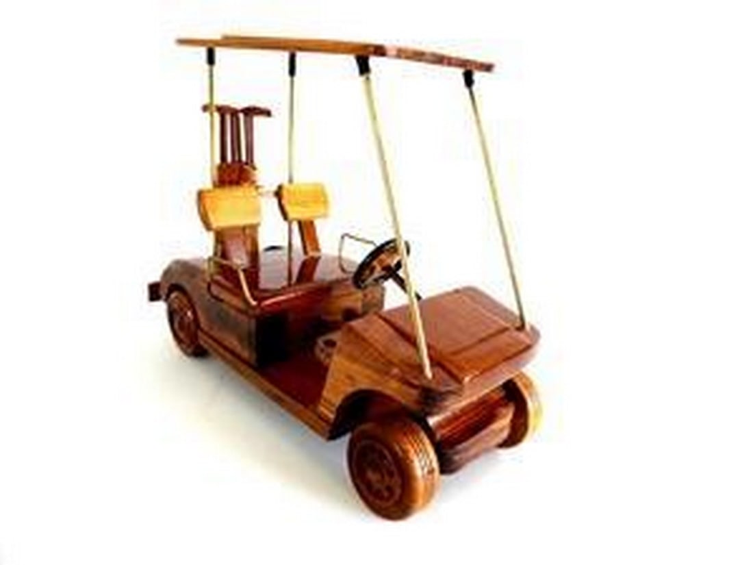 Golf Cart with Clubs: Golf Cart with Clubs Keep life on par with this exceptional mahogany scale model golf cart as a reminder that recreation is an important part of maintaining balance in a busy life. 