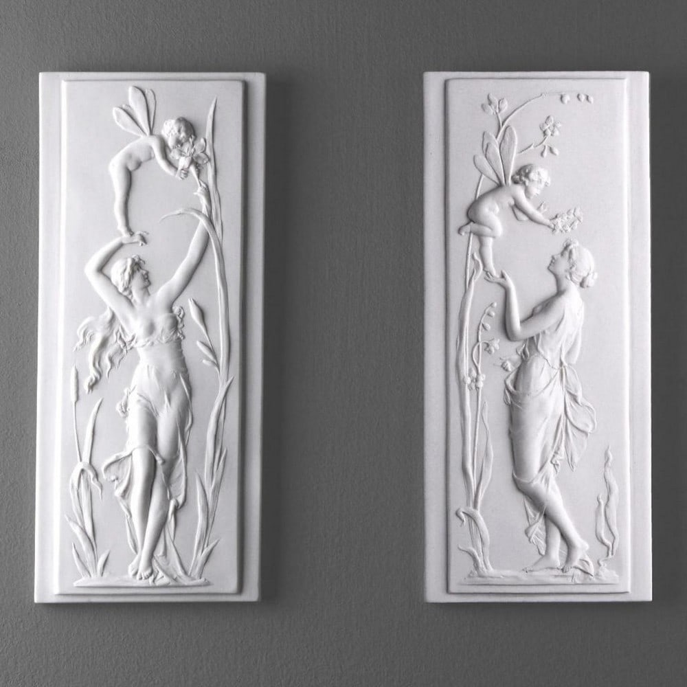 Heavenly Duo Celestine and Cherub Bas-Reliefs - (8.8lbs): Heavenly Duo Celestine and Cherub Bas-Reliefs - (8.8lbs) Introducing our "Heavenly Duo: Celestine and Cherub Bas-Reliefs"—a sublime fusion of celestial elegance and angelic charm. This