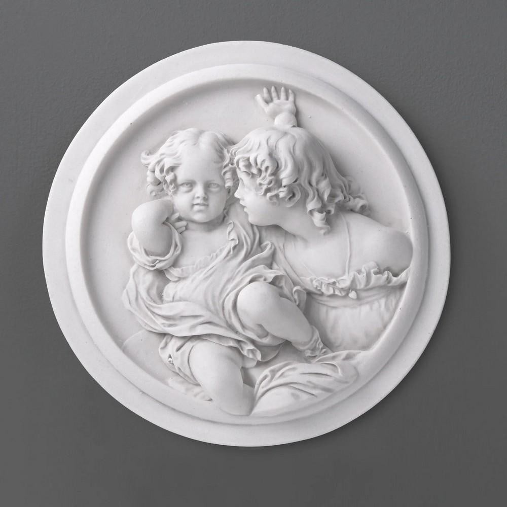 "Two Children at Play" Carrara Marble Bas-Relief - (2.2lbs) (1 of 4)