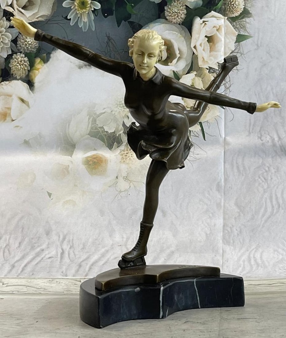 Preiss Inspired Balancing Skating Woman Bronze Sculpture - 12" x 12": Preiss Inspired Balancing Skating Woman Bronze Sculpture - 12" x 12" A lovely lady puts on a show. Well trained in the art that she loves, she shows off her agility, balance and flexibility.