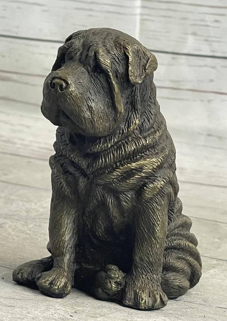 Sitting Shar-Pei Bronze Dog Original Sculpture Signed by Williams - 4" x 3": Sitting Shar-Pei Bronze Dog Original Sculpture Signed by Williams - 4" x 3" his captivating bronze sculpture expertly captures the essence of a sitting Shar-Pei dog, showcasing its unique wri