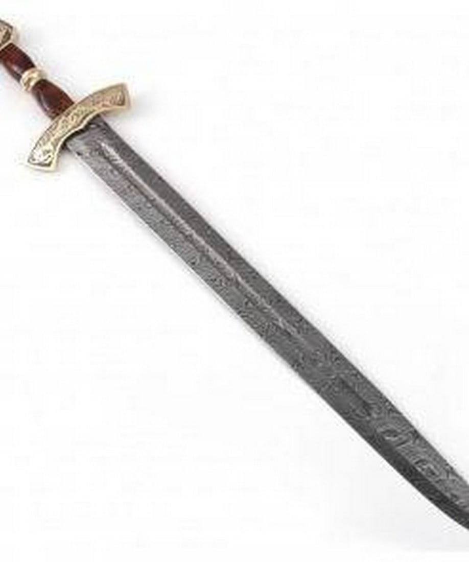 The Oath Breakers Damascus Sword: Custom Handmade Damascus Steel Forged Sword With Brass Engraved guard Damascus Steel Blade with 256 Layers on it. HARDNESS 56-60 H R C VERY HIGH QUALITY GENUINE LEATHER SHEA