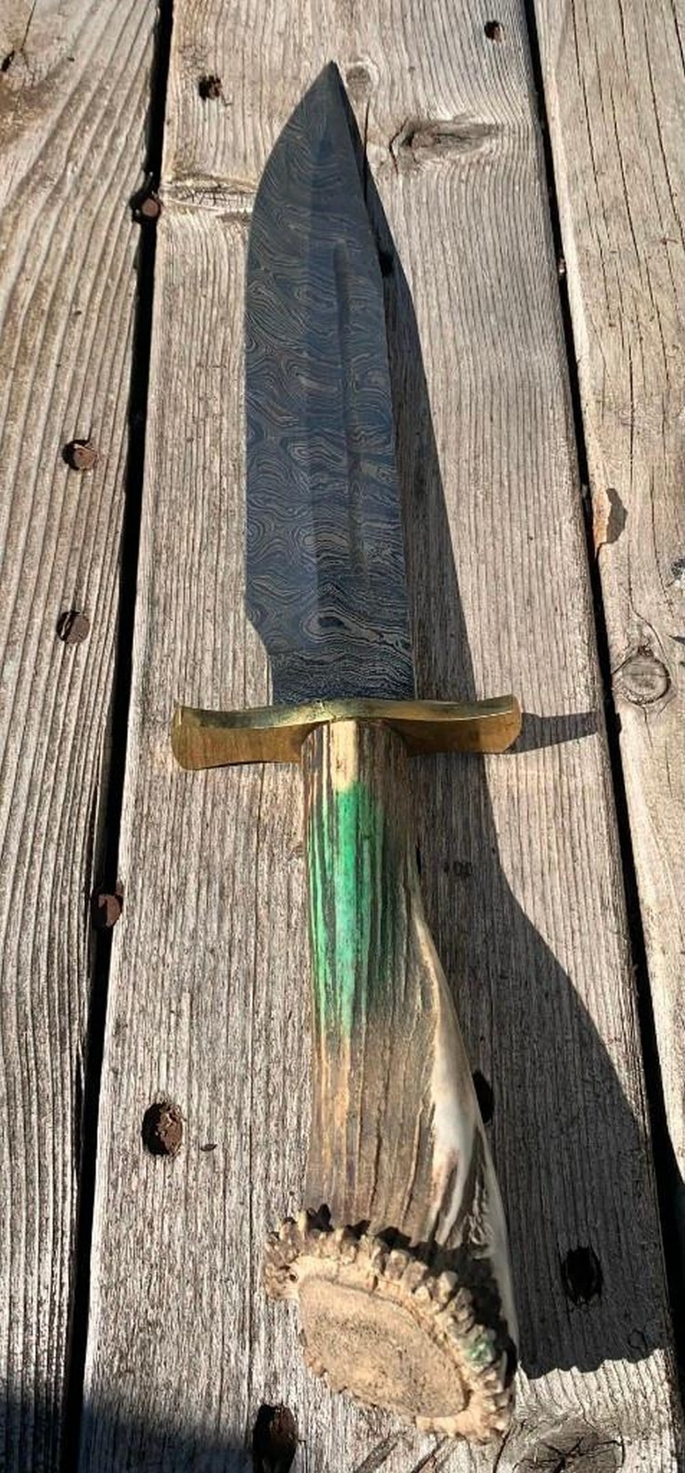 Of The Forest Brown Bone Handle Damascus Hunting Blade: Of The Forest Brown Bone Handle Damascus Hunting Blade Custom Made Damascus Knife With Genuine Leather Stitched Sheath To Keep The Blade Safe & Make Carrying & Storing Easy And To Provide