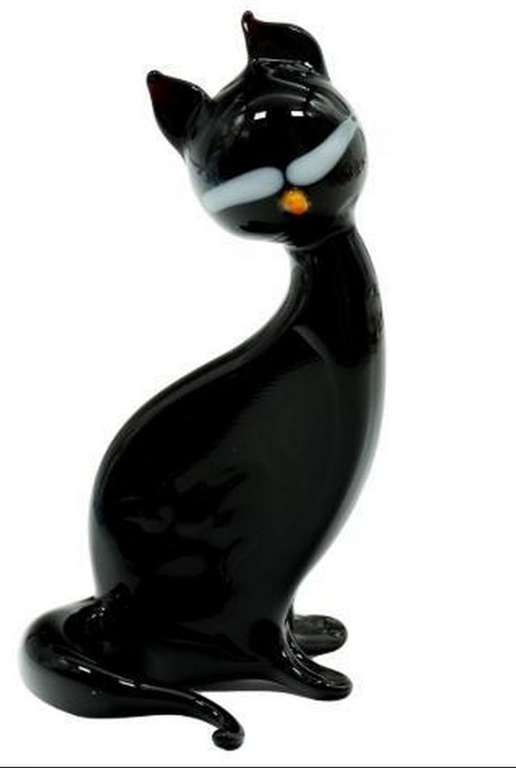 Abstract Black Cat Murano Glass Sculpture (1 of 2)